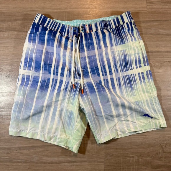Tommy Bahama Bundle Swim Trunks All Over Print Size Large‎ Blue/White Lined - Picture 4 of 11